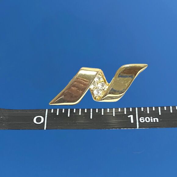 Gold Tone Rhinestone Earrings Swirl Ribbon Pierced Posts Sparkle Crystal Unique - Picture 6 of 9